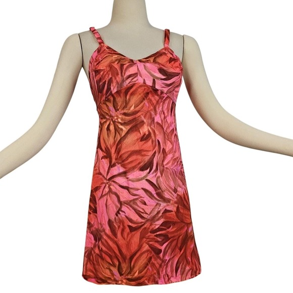 Dresses & Skirts - Vintage Rare 1970s Mini Slip Dress Bright Pink Floral Print Gaymode Party Dress